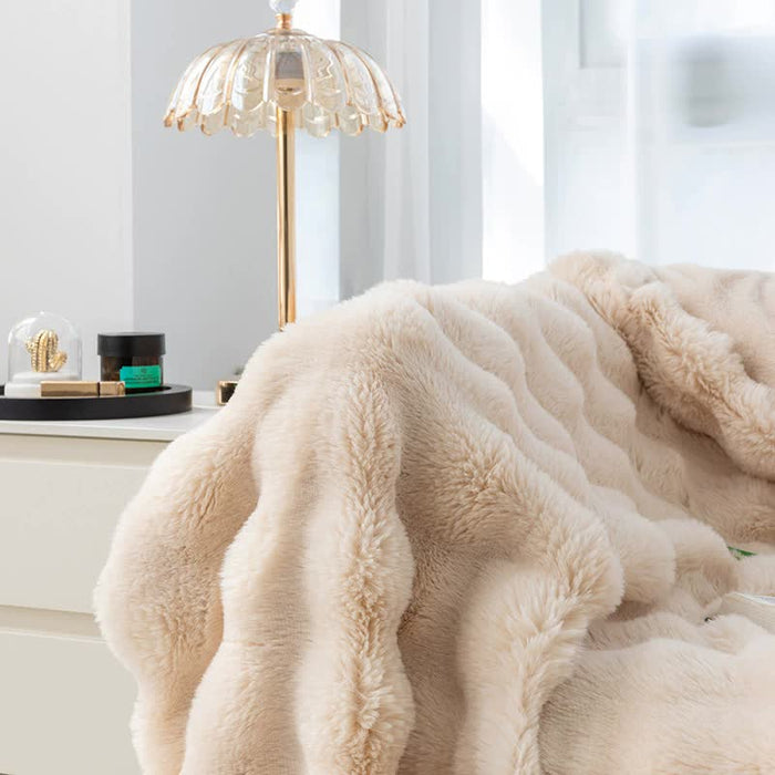 Apricot 70*100cm Plush Toscana Rabbit Hair Throw Blanket - Soft Flannel Fleece for All Seasons, Perfect for Couch & Bed