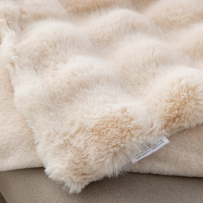 Apricot 70*100cm Plush Toscana Rabbit Hair Throw Blanket - Soft Flannel Fleece for All Seasons, Perfect for Couch & Bed