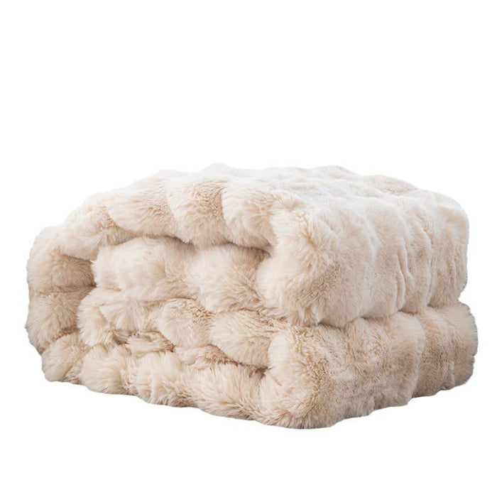 Apricot 70*100cm Plush Toscana Rabbit Hair Throw Blanket - Soft Flannel Fleece for All Seasons, Perfect for Couch & Bed