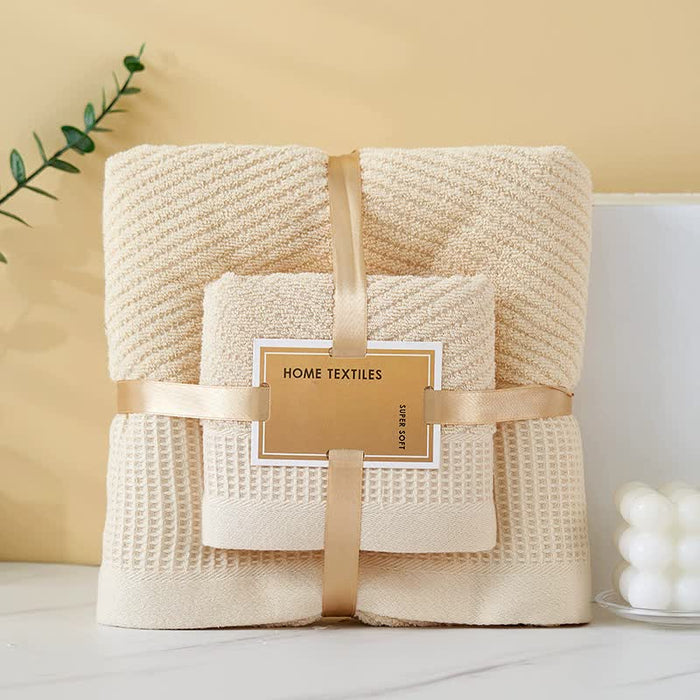 Camel Solid Color Diagonal Stripe Towel Set- Luxurious Bath and Hand Towels for Home Use Bath towel 140*70cm, face towel 75*35cm