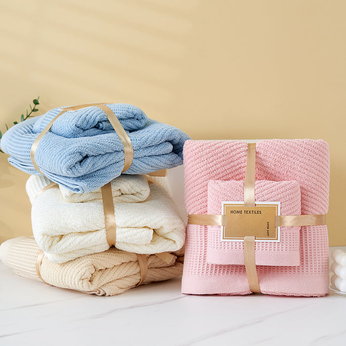 Camel Solid Color Diagonal Stripe Towel Set- Luxurious Bath and Hand Towels for Home Use Bath towel 140*70cm, face towel 75*35cm