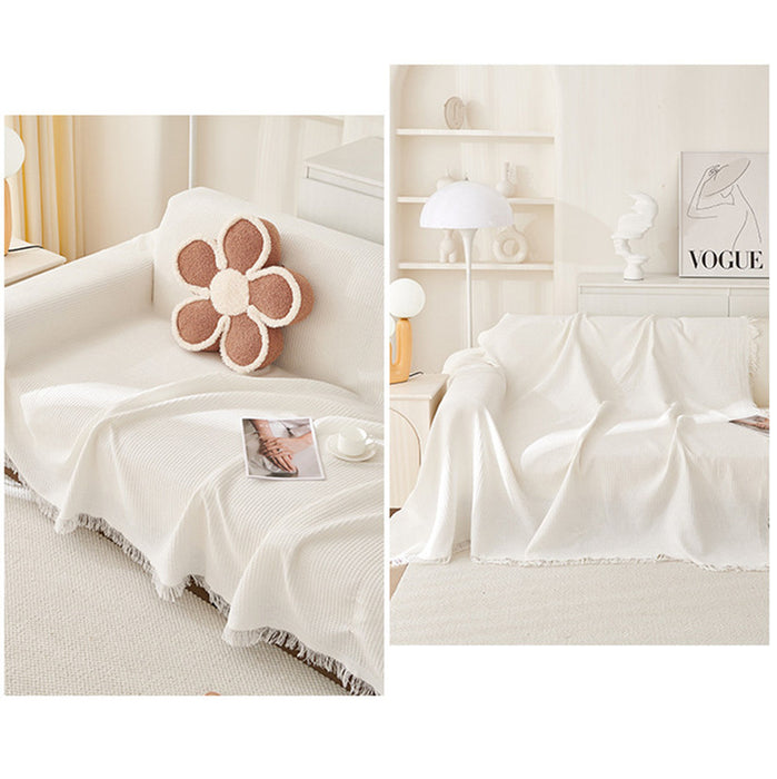 180*180CM White Premium Polyester Sofa Throw Blanket, 180x180 cm, Multi-Seasonal Use, Sofa Protector