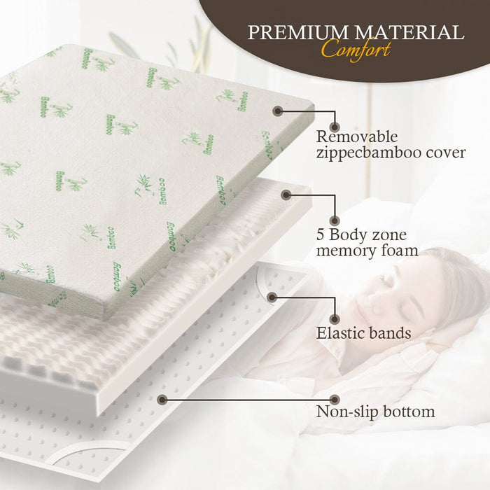 6cm Memory Foam Mattress Topper with Bamboo Cover - Double