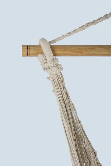 Fringed Cotton Rope Mexican Hammock Swing from Mexico in Ivory