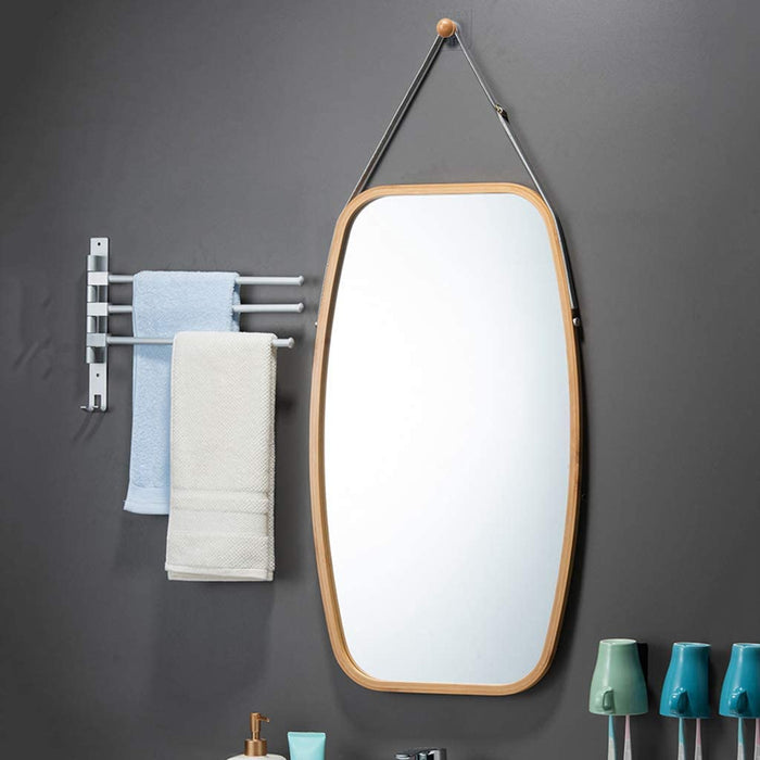 CARLA HOME Hanging Full LengthWall Mirror - Solid Bamboo Frame and Adjustable Leather Strap for Bathroom and Bedroom