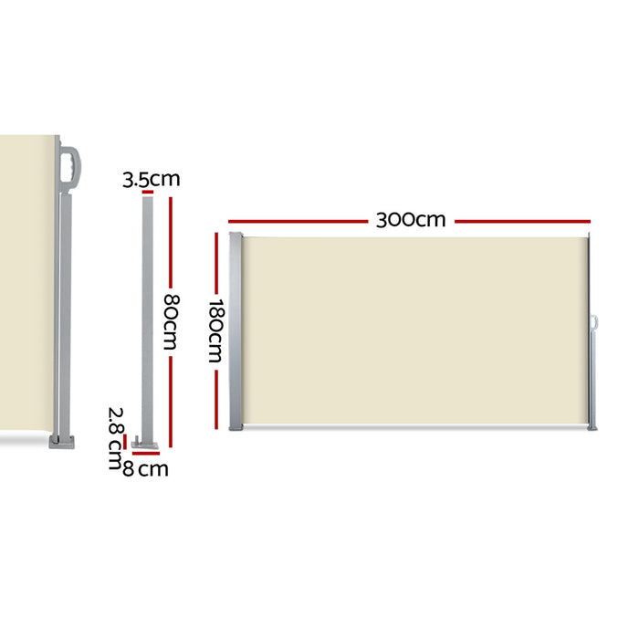 Set of 2 Instahut Side Awning Sun Shade Outdoor Blinds Retractable Screen 1.8X3M