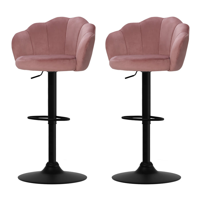 Artiss Set of 2 Bar Stools Kitchen Stool Swivel Chair Gas Lift Velvet Chairs Pink Nessah