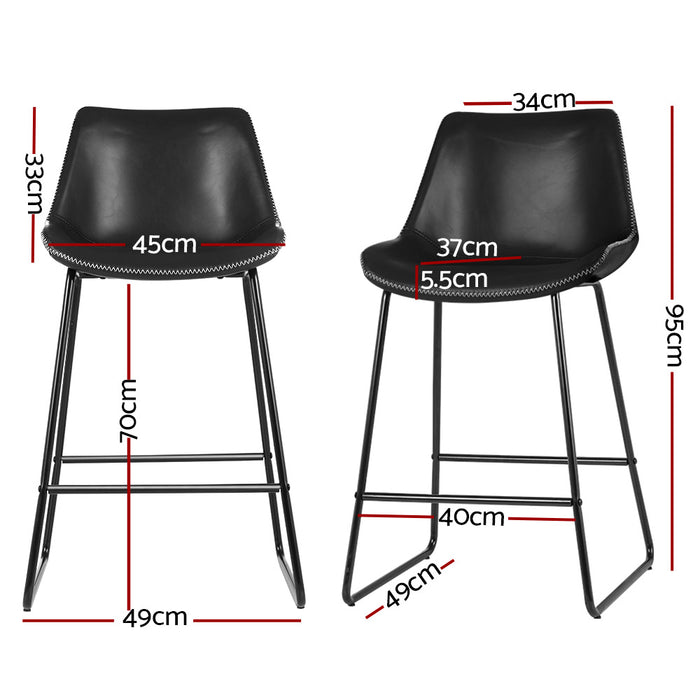 Artiss Set of 2 Bar Stools Kitchen Metal Bar Stool Dining Chairs PU Leather Black