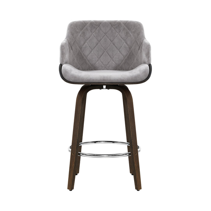 Artiss 2x Kitchen Bar Stools Wooden Bar Stool Chairs Swivel Velvet Fabric Grey