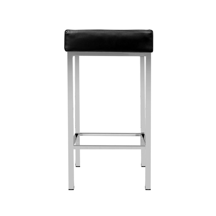 Artiss Set of 2 PU Leather Backless Bar Stools - Black and Chrome