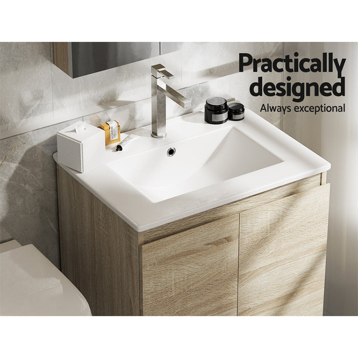 Cefito Vanity Unit Basin Cabinet Storage Bathroom Wall Mounted Ceramic 600mm Oak