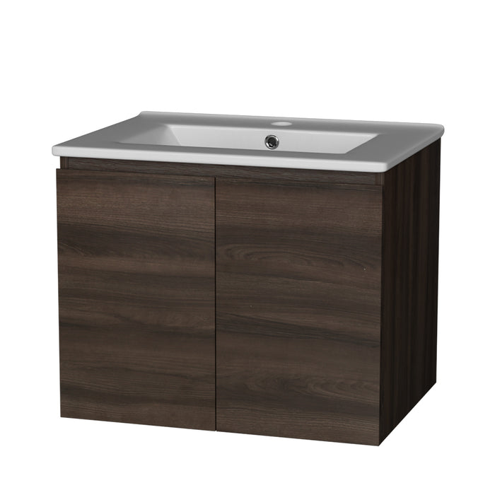 Cefito Bathroom Vanity Unit Ceramic Basin Cabinet Wall Mounted Storage 600mm Walnut