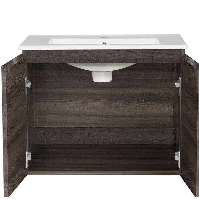 Cefito Bathroom Vanity Unit Ceramic Basin Cabinet Wall Mounted Storage 600mm Walnut