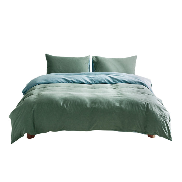 Cosy Club Washed Cotton Quilt Set Green Blue Double