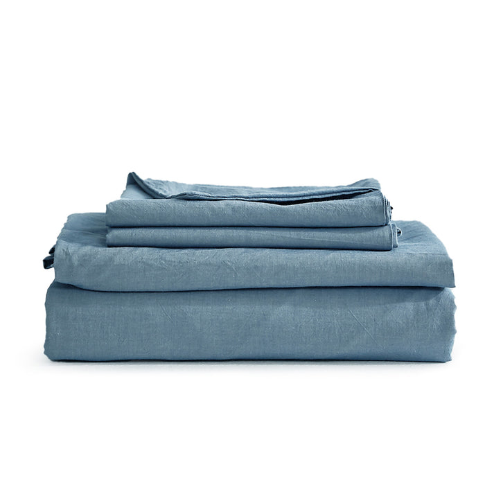 Cosy Club Washed Cotton Sheet Set Queen Blue