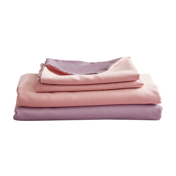 Cosy Club Washed Cotton Sheet Set Pink Purple Single