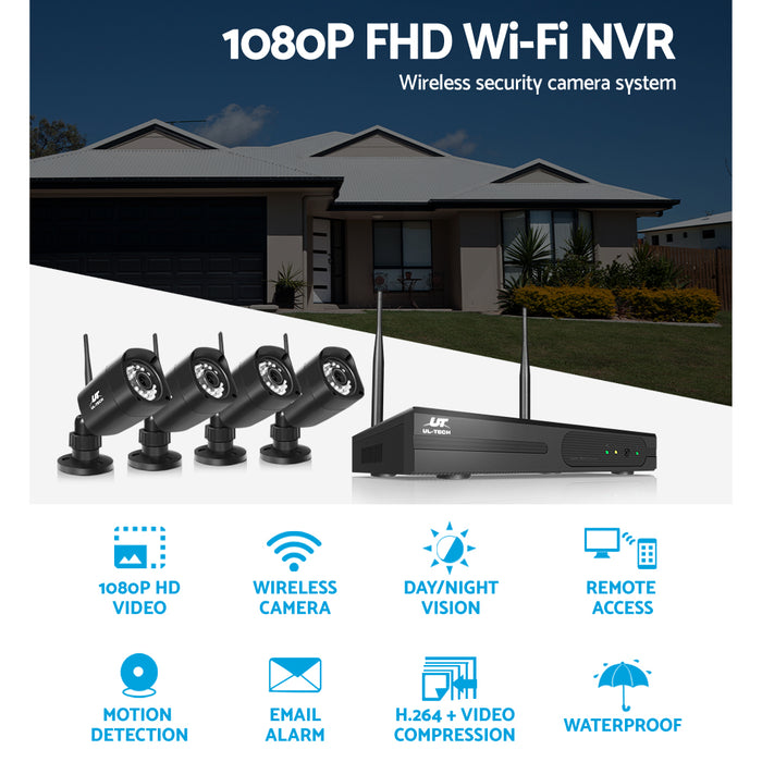 UL-tech CCTV Wireless Security Camera System 4CH Home Outdoor WIFI 4 Square Cameras Kit 1TB