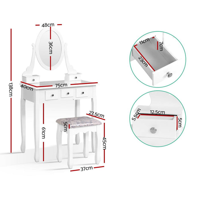 Artiss Dressing Table Stool Set Mirror Drawers Makeup Cabinet Storage Desk White