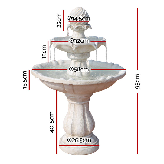 Gardeon 3 Tier Solar Powered Water Fountain - Ivory