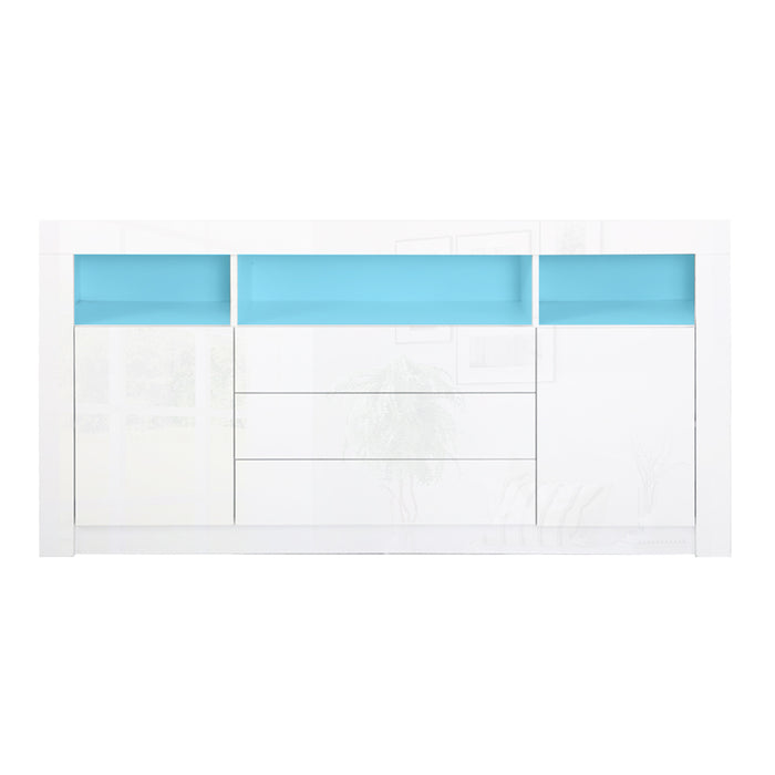 Artiss Buffet Sideboard Cabinet 3 Drawers High Gloss Storage Cupboard LED