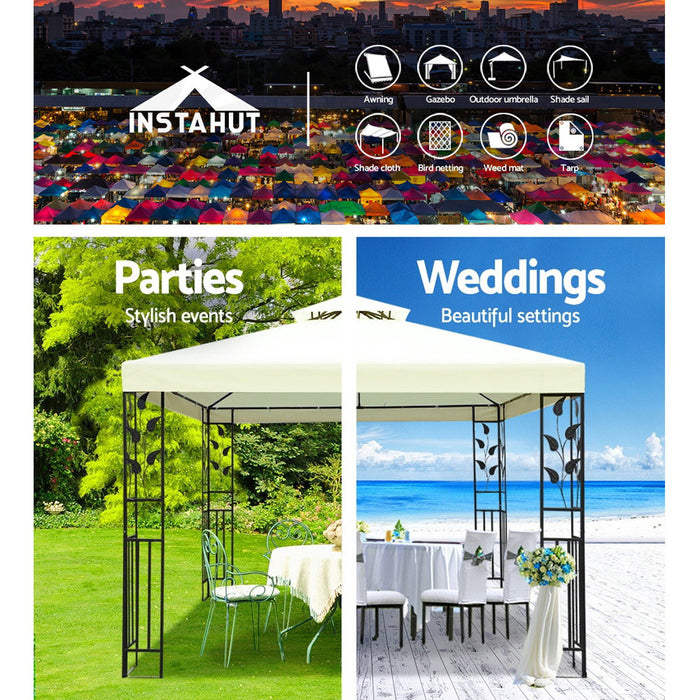 Instahut Gazebo 3x3m Party Marquee Outdoor Wedding Event Tent Iron Art Canopy White