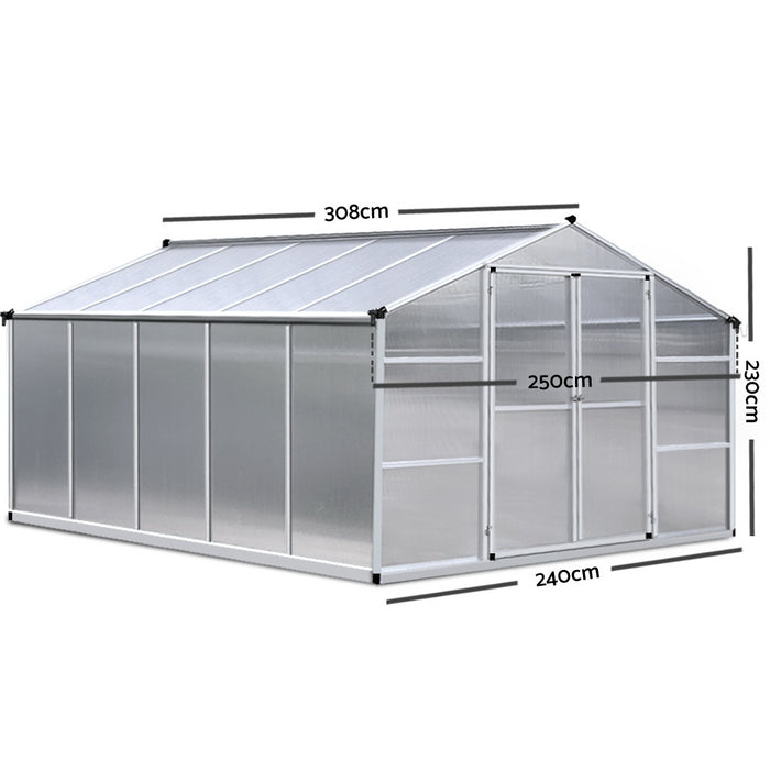 Greenfingers Greenhouse Aluminium Green House Garden Shed Greenhouses 3.08x2.5M