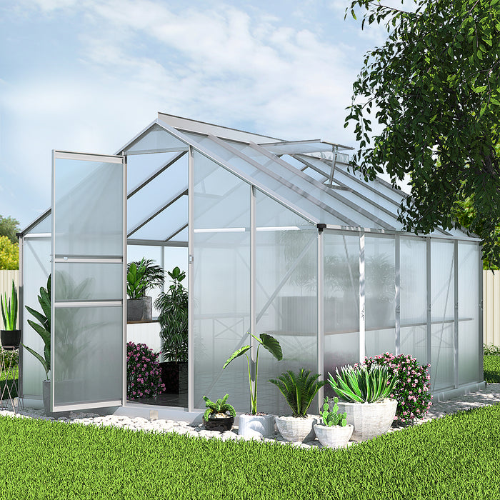 Greenfingers Greenhouse Aluminium Polycarbonate Green House Garden Shed 3x2.5M