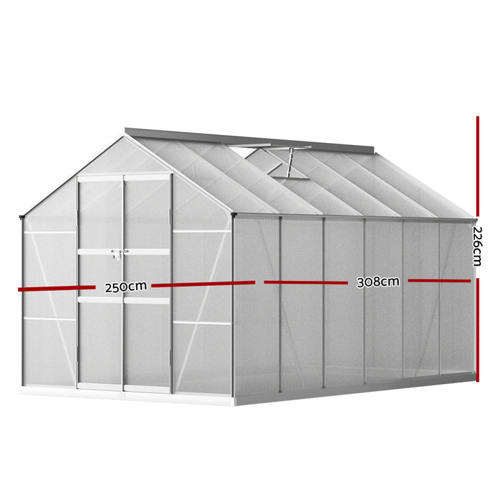 Greenfingers Greenhouse Aluminium Polycarbonate Green House Garden Shed 3x2.5M