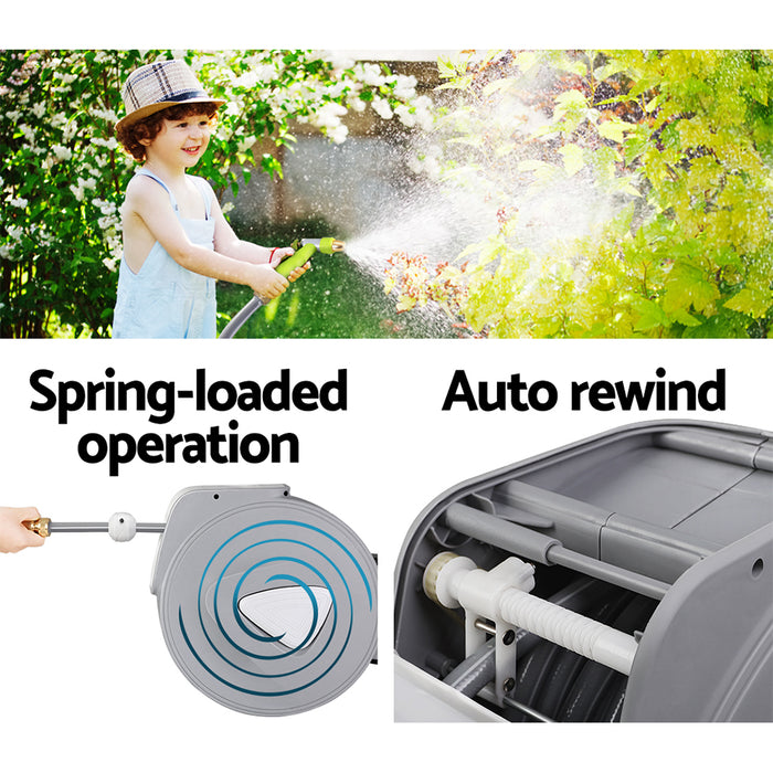 30M Retractable Hose Reel Garden Water Brass Auto Rewind Spray Gun