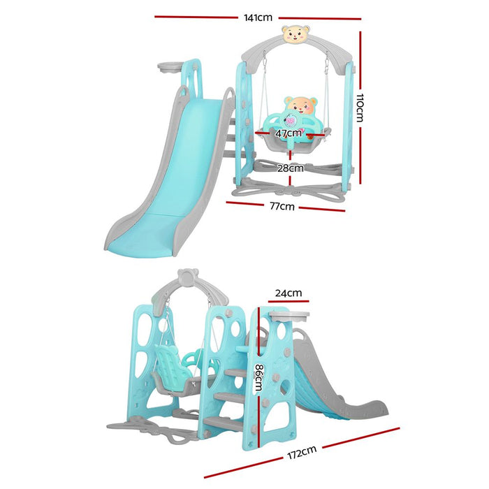 Keezi Kids Slide Swing Outdoor Playground Music Basketball Set Green