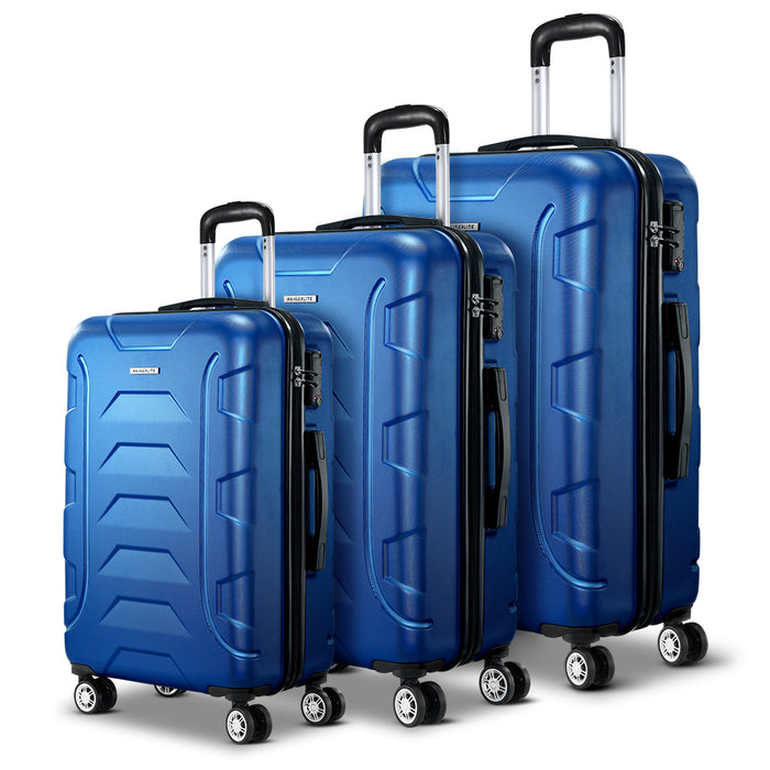 Wanderlite 3pc Luggage Travel Sets Suitcase Trolley TSA Lock Blue