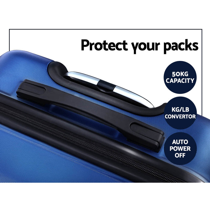 Wanderlite 3pc Luggage Travel Sets Suitcase Trolley TSA Lock Blue