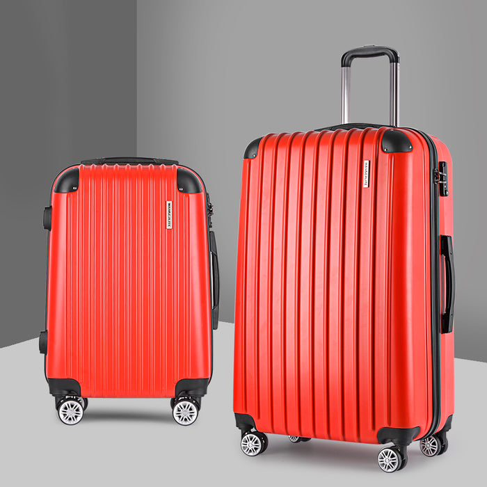 Wanderlite 2pc Luggage Trolley Suitcase Sets Travel TSA Hard Case Red