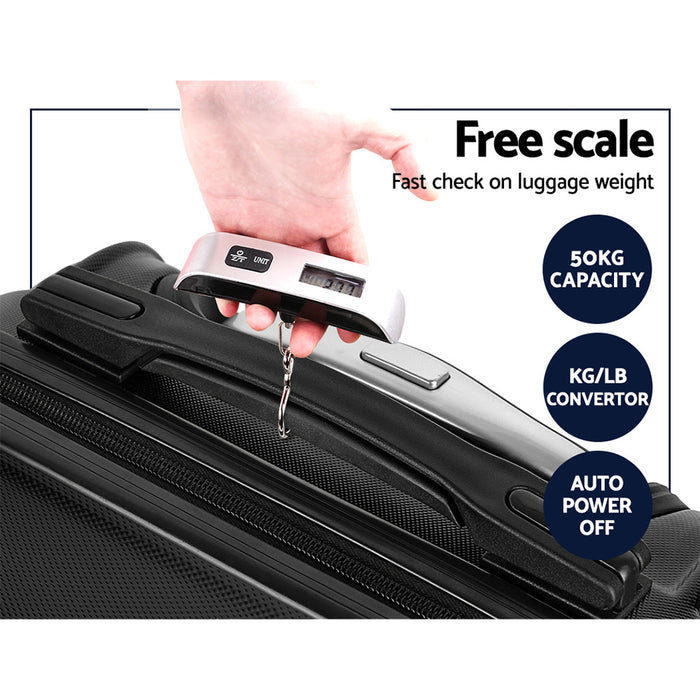 Wanderlite 3pc Luggage Trolley Set Suitcase Travel TSA Hard Case Black