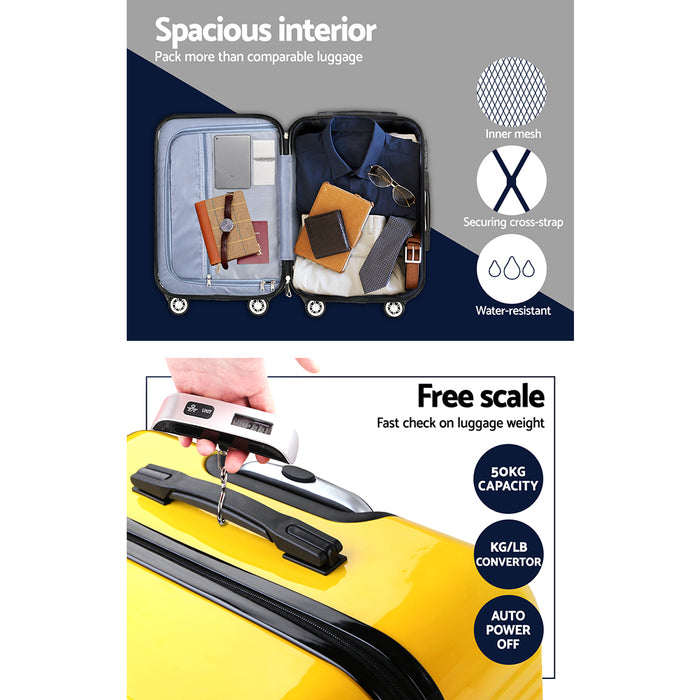 Wanderlite 3 Piece Lightweight Hard Suit Case Luggage Yellow and Navy