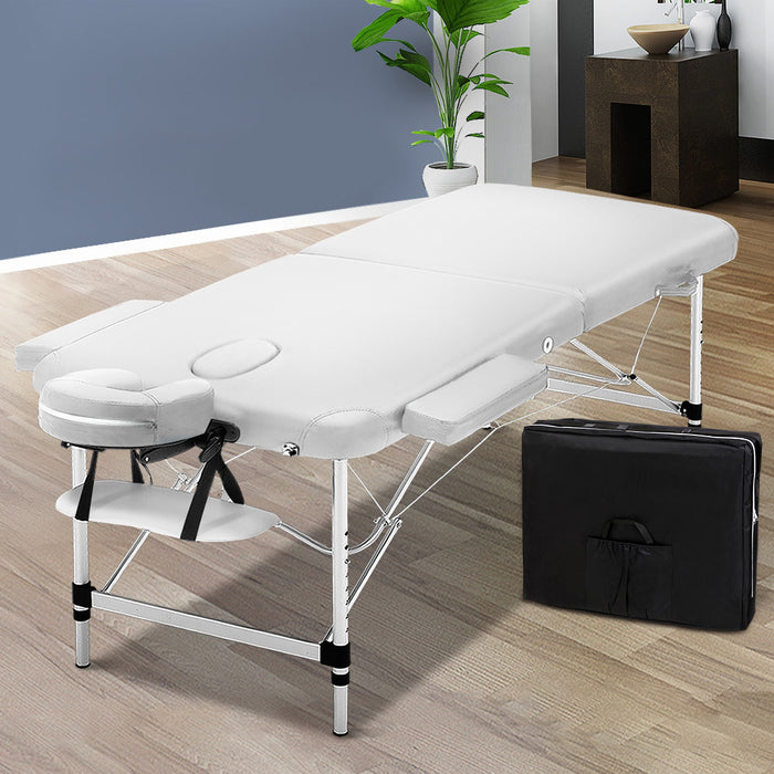 Zenses 75cm Wide Portable Aluminium Massage Table Two Fold Treatment Beauty Therapy White