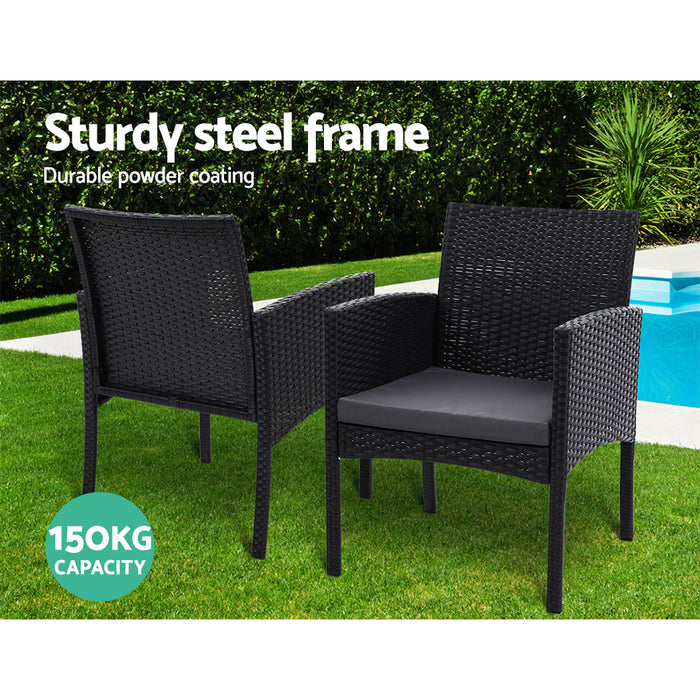 Set of 2 Outdoor Bistro Chairs Patio Furniture Dining Chair Wicker Garden Cushion Gardeon