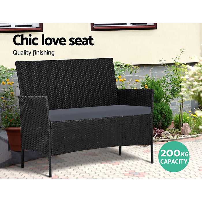 Gardeon Outdoor Furniture Lounge Setting Wicker Patio Dining Set w/Storage Cover Black