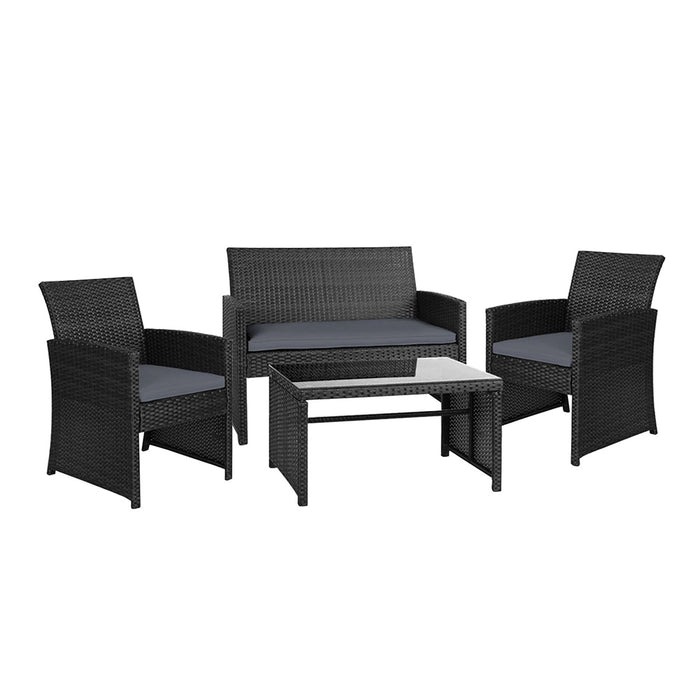 Gardeon Rattan Furniture Outdoor Lounge Setting Wicker Dining Set w/Storage Cover Black