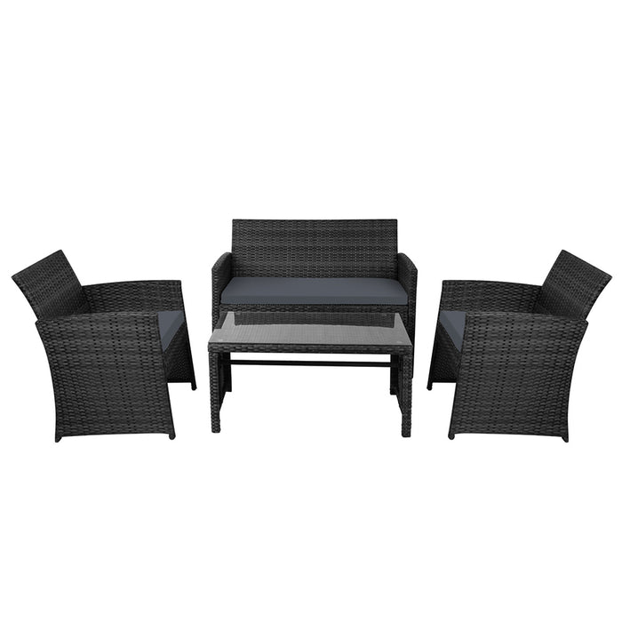 Gardeon Rattan Furniture Outdoor Lounge Setting Wicker Dining Set w/Storage Cover Black