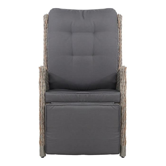 Gardeon Set of 2 Recliner Chairs Sun lounge Outdoor Furniture Setting Patio Wicker Sofa Grey