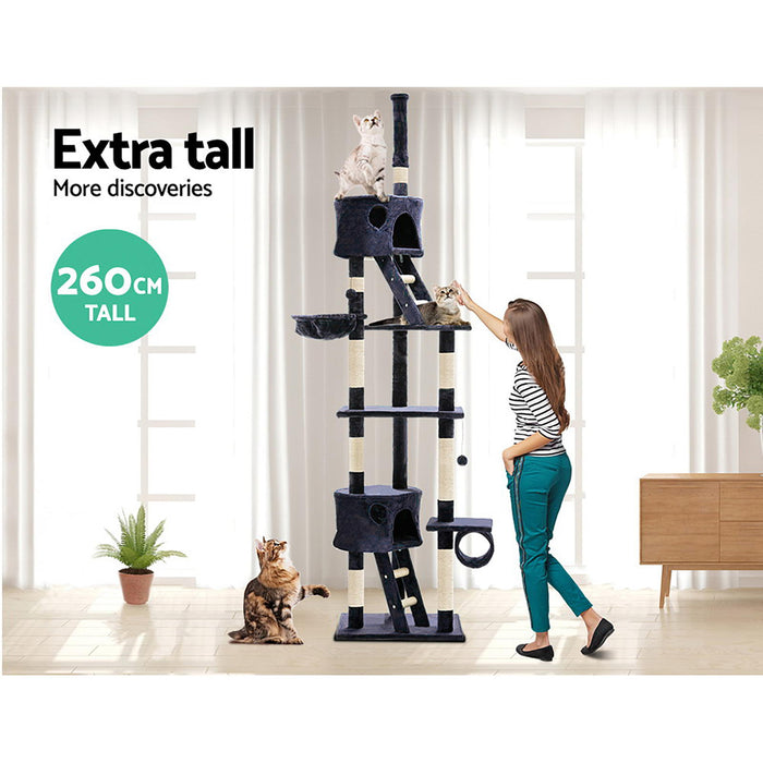 i.Pet Cat Tree 260cm Trees Scratching Post Scratcher Tower Condo House Furniture Wood Blue