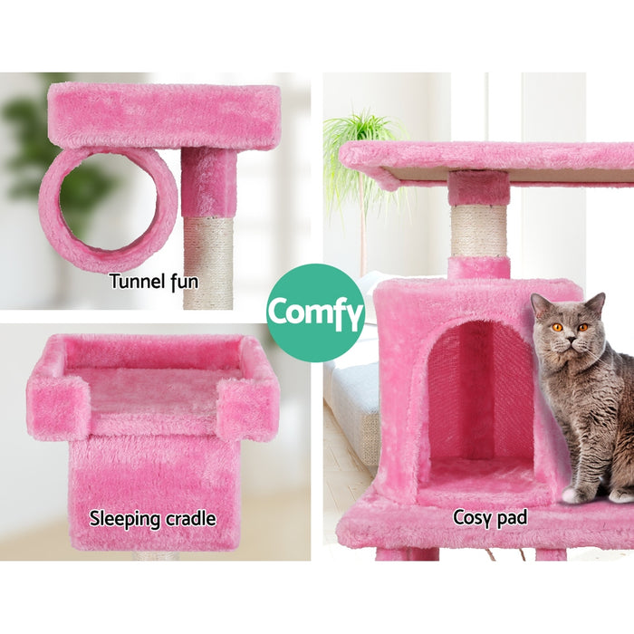 i.Pet Cat Tree 141cm Trees Scratching Post Scratcher Tower Condo House Furniture Wood Pink