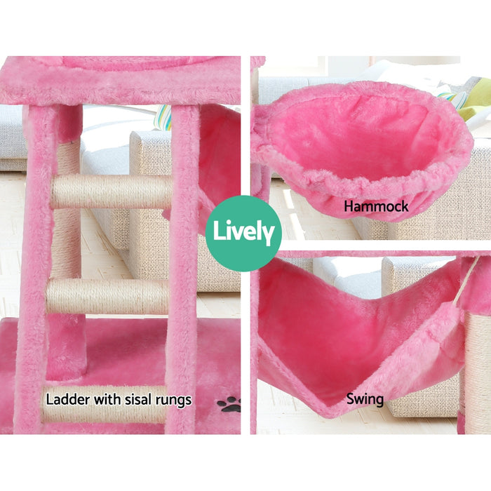 i.Pet Cat Tree 141cm Trees Scratching Post Scratcher Tower Condo House Furniture Wood Pink