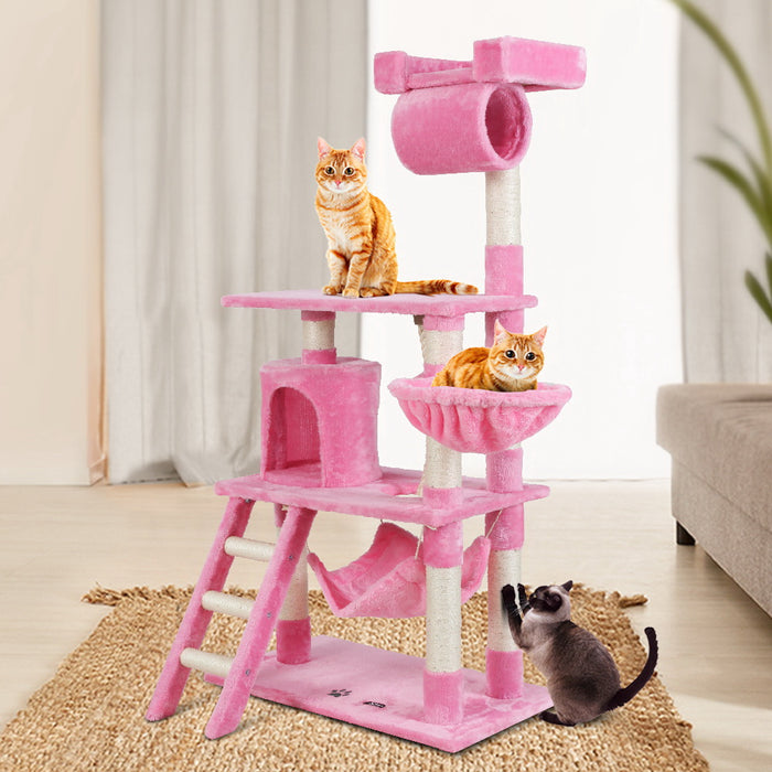 i.Pet Cat Tree 141cm Trees Scratching Post Scratcher Tower Condo House Furniture Wood Pink