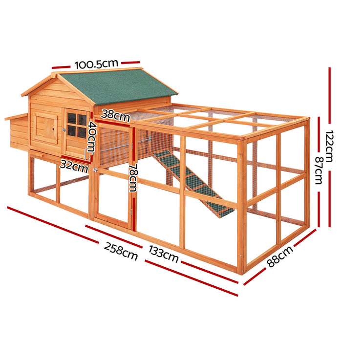 i.Pet Chicken Coop Coops Wooden Rabbit Hutch Hen Chook House Ferret Large Run XL