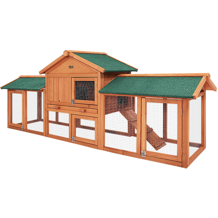 i.Pet Rabbit Hutch Chicken Coop Wooden Cage Pet Hutch 220cm x 52cm x 84cm