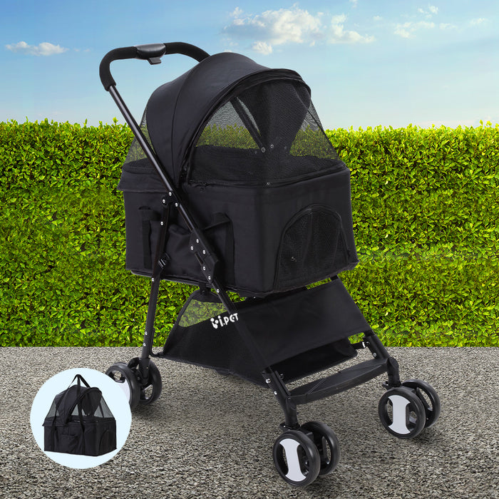 i.Pet Pet Stroller Dog Carrier Foldable Pram 3 IN 1 Middle Size Black