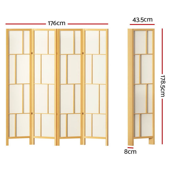 Artiss Ashton Room Divider Screen Privacy Wood Dividers Stand 4 Panel Natural