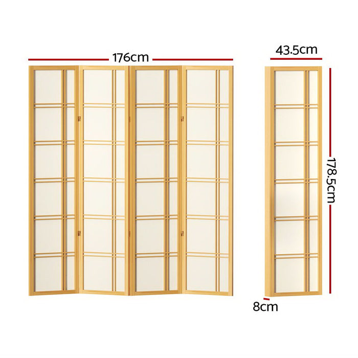 Artiss Room Divider Screen Privacy Wood Dividers Stand 4 Panel Nova Natural